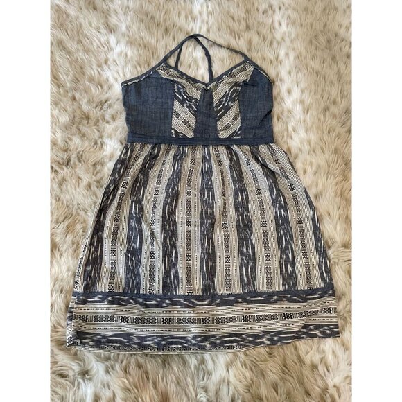 Anthropologie Dresses & Skirts - Anthropologie Vintage-Inspired Y2K Navy & Ivory Boho Tribal Print Dress Halter N